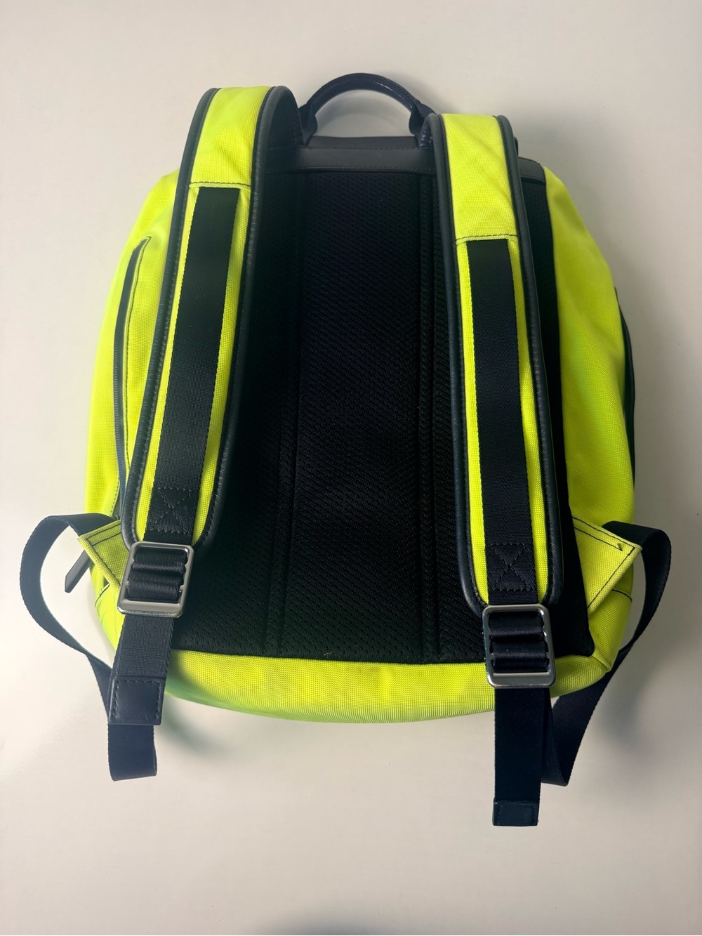 Michael Kors RARE Neon Yellow & Black Leather-Trim Brooklyn Backpack - Picture 6 of 9